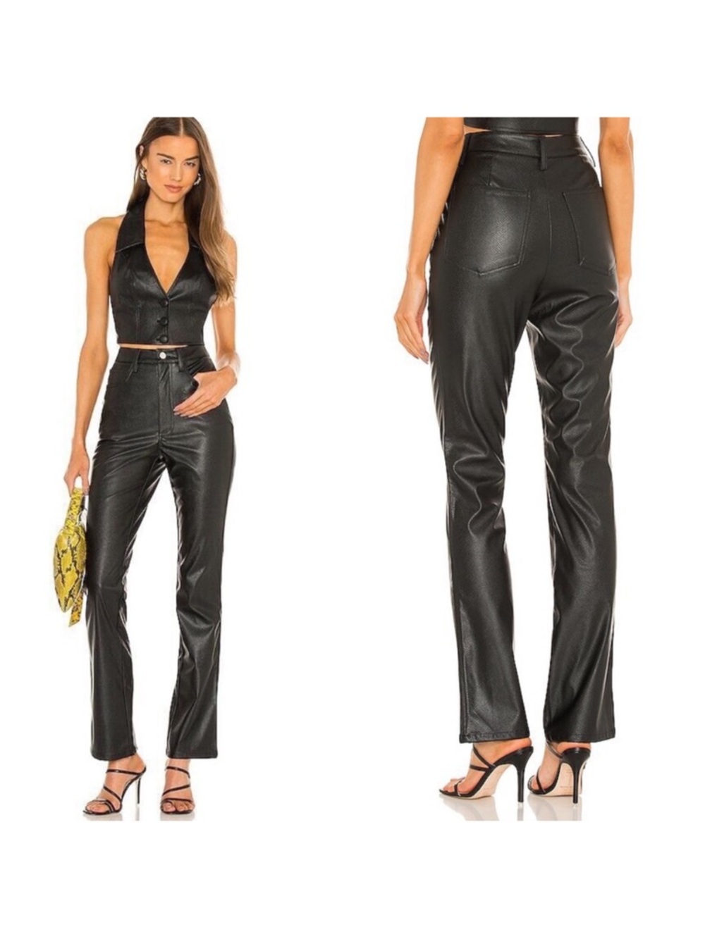 WeWoreWhat Black Croc High-Rise Faux Leather Straight-Leg Pants